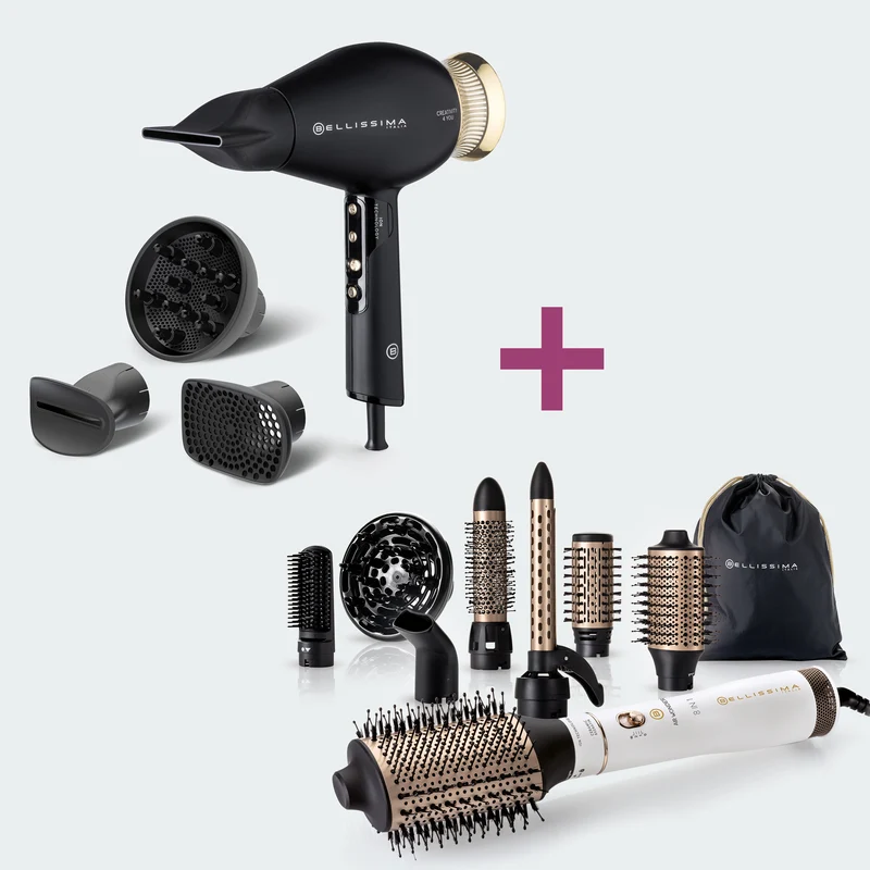Kit asciugacapelli professionale con accessori Creativity 4 You® e spazzola ad aria calda con ioni, ceramica e cheratina Air Wonder® 8 in 1